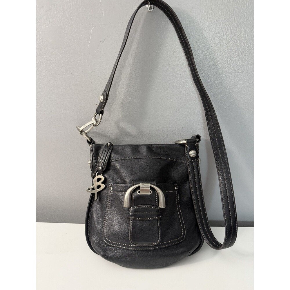 B. Makowsky Durango Soft Genuine  Leather Convertible Crossbody Handbag Black